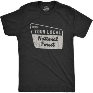 Mens Enjoy Your National Forest Funny Outdoor Vintage Camping Mountains T Shirt(Heather Black)