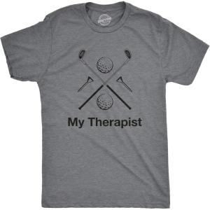 Mens My Therapist Golf T Shirt Funny Sports Activity Golfing Graphic Novelty Tee Crazy Dog Novelty Mens T-Shirts with Golf Sayings Soft Comfortable Funny Graphic Tee Dark Heather Grey M