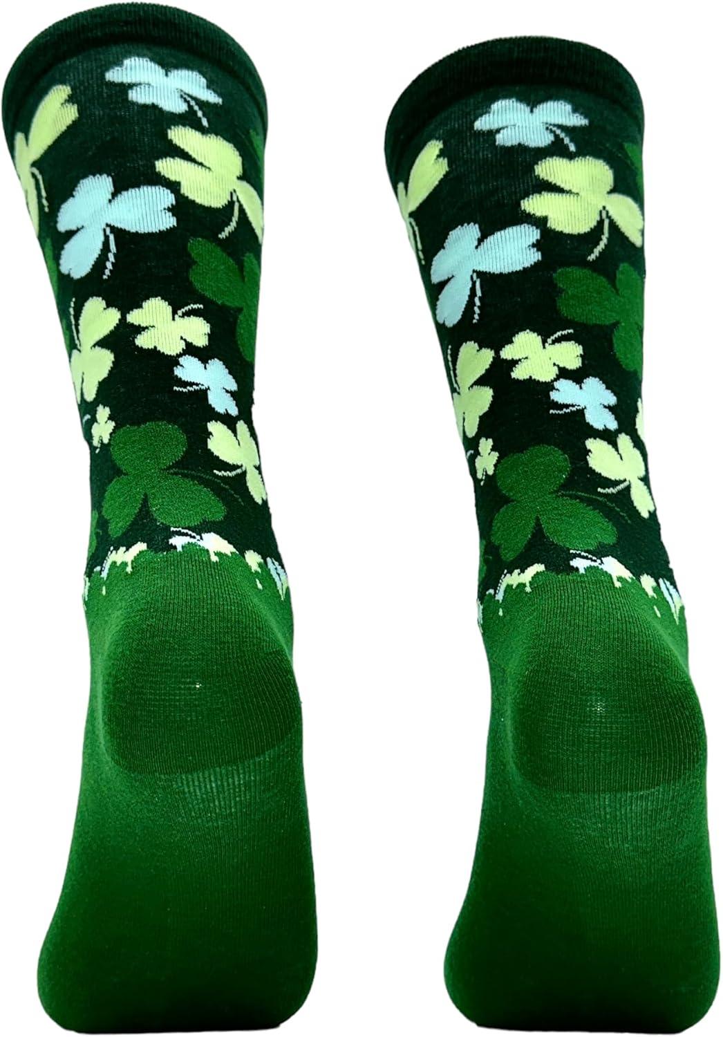 imageCrazy Dog TShirts Funny Socks for St Patricks Day Green Irish Socks for the Parade on Saint Pattys DayFalling Clovers