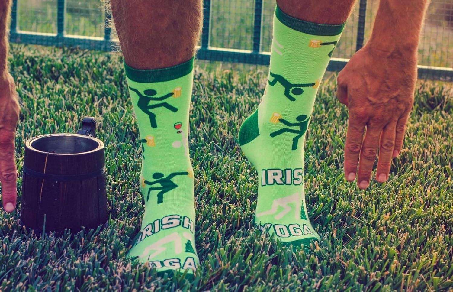 imageCrazy Dog TShirts Funny Socks for St Patricks Day Green Irish Socks for the Parade on Saint Pattys DayIrish Yoga