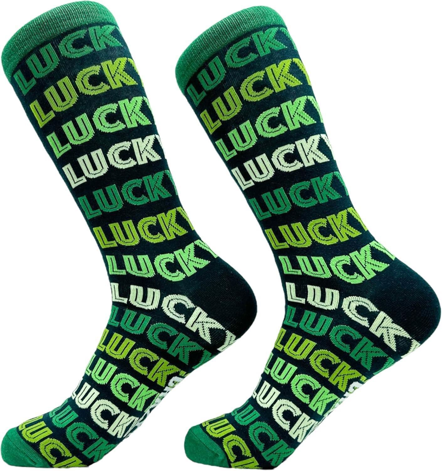 imageCrazy Dog TShirts Funny Socks for St Patricks Day Green Irish Socks for the Parade on Saint Pattys DayLucky Socks