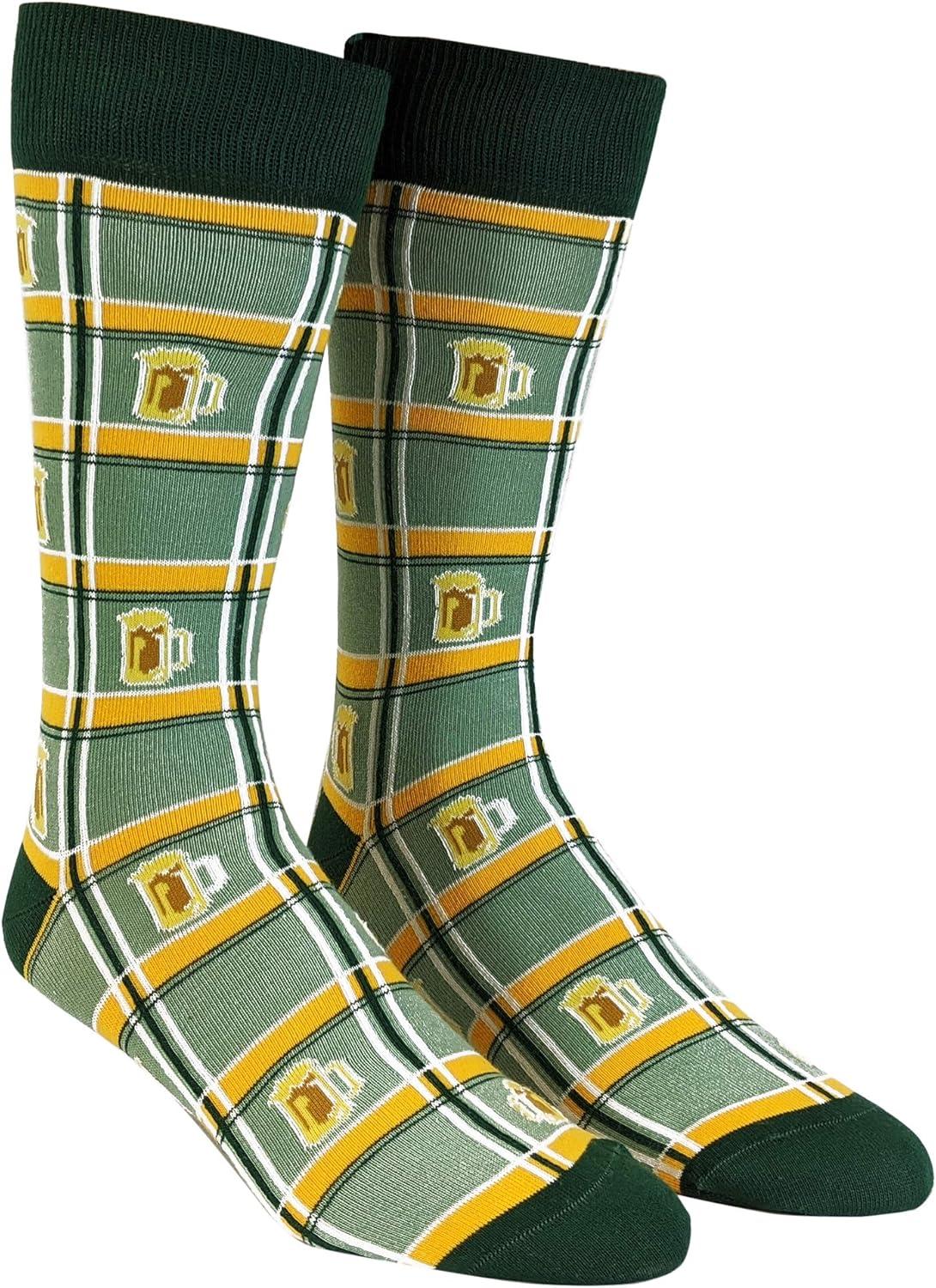 imageCrazy Dog TShirts Funny Socks for St Patricks Day Green Irish Socks for the Parade on Saint Pattys DayPlaid Beers