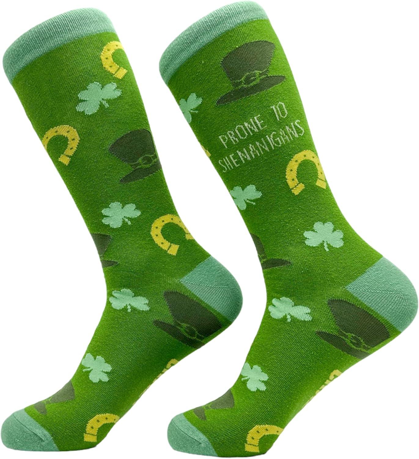 imageCrazy Dog TShirts Funny Socks for St Patricks Day Green Irish Socks for the Parade on Saint Pattys DayProne 2 Shenanigans
