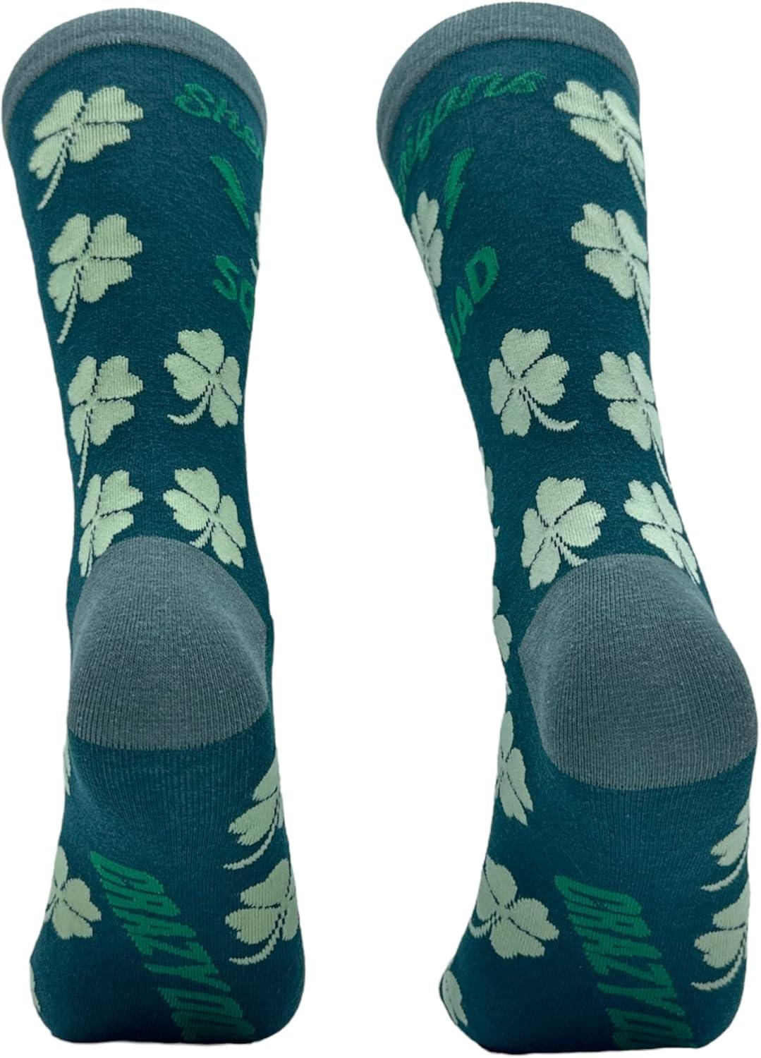 imageCrazy Dog TShirts Funny Socks for St Patricks Day Green Irish Socks for the Parade on Saint Pattys DayShenanigans Squad