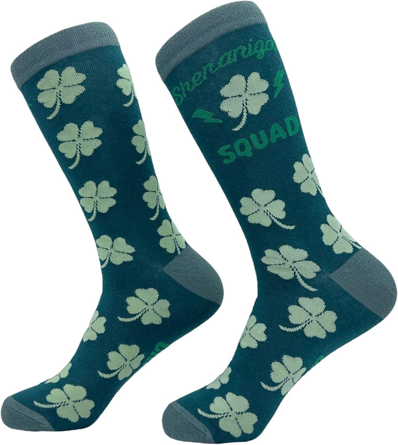imageCrazy Dog TShirts Funny Socks for St Patricks Day Green Irish Socks for the Parade on Saint Pattys DayShenanigans Squad