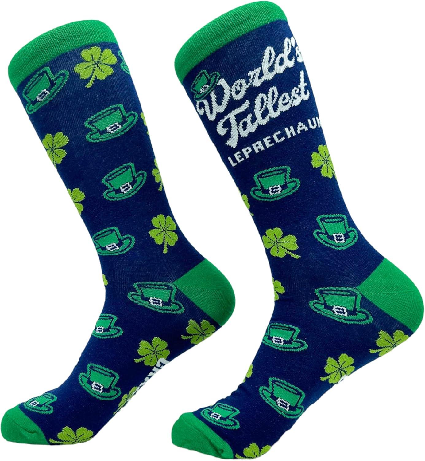 imageCrazy Dog TShirts Funny Socks for St Patricks Day Green Irish Socks for the Parade on Saint Pattys DayTallest Leprechaun