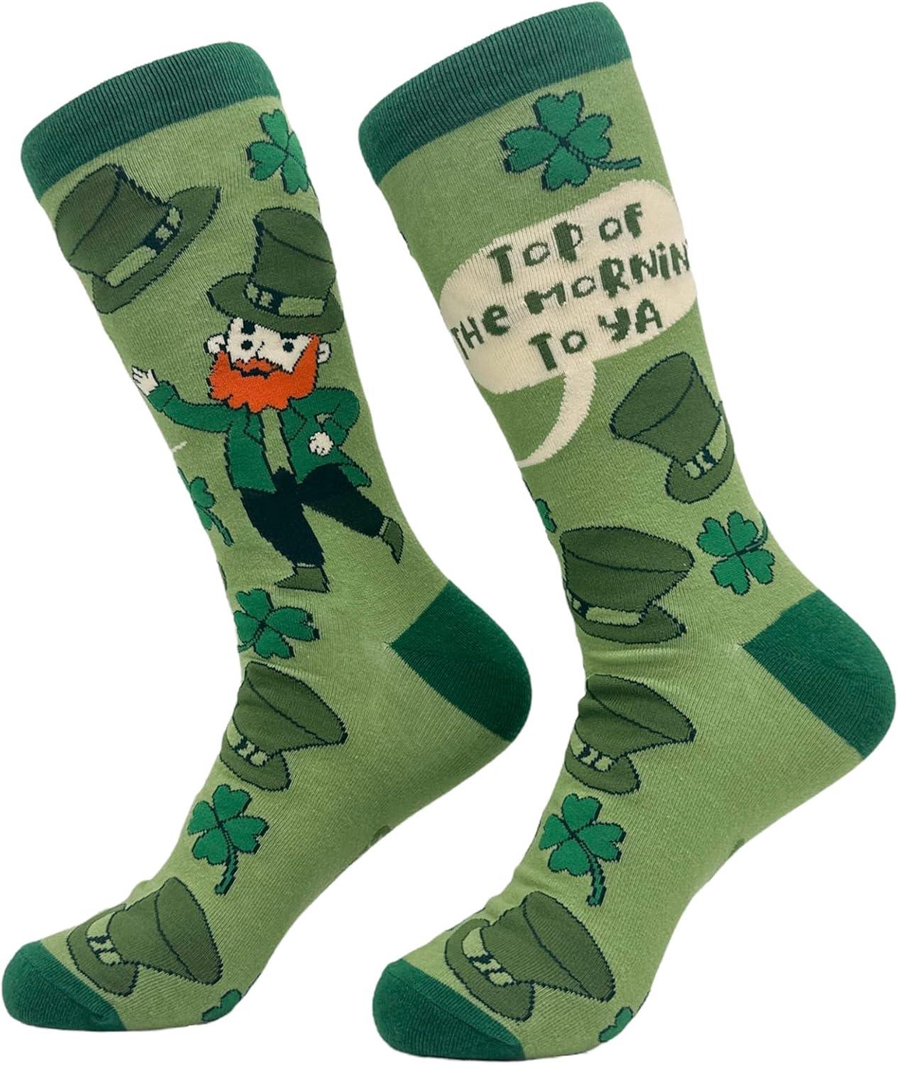 imageCrazy Dog TShirts Funny Socks for St Patricks Day Green Irish Socks for the Parade on Saint Pattys DayTop of the Mornin