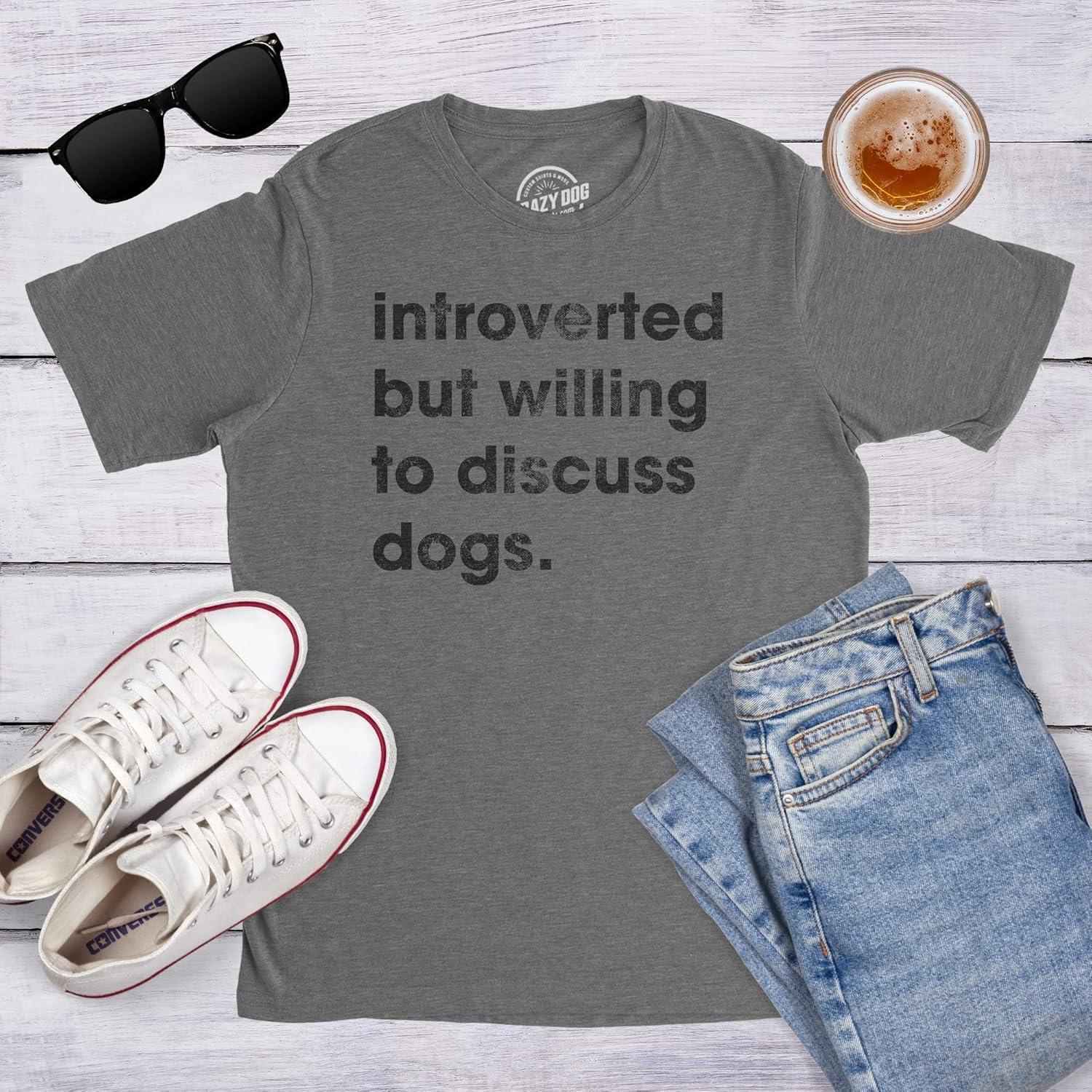 imageCrazy Dog TShirts Mens Introverted But Willing to Discuss Dogs T Shirt Sarcastic Puppy Lover TeeDark Heather Grey