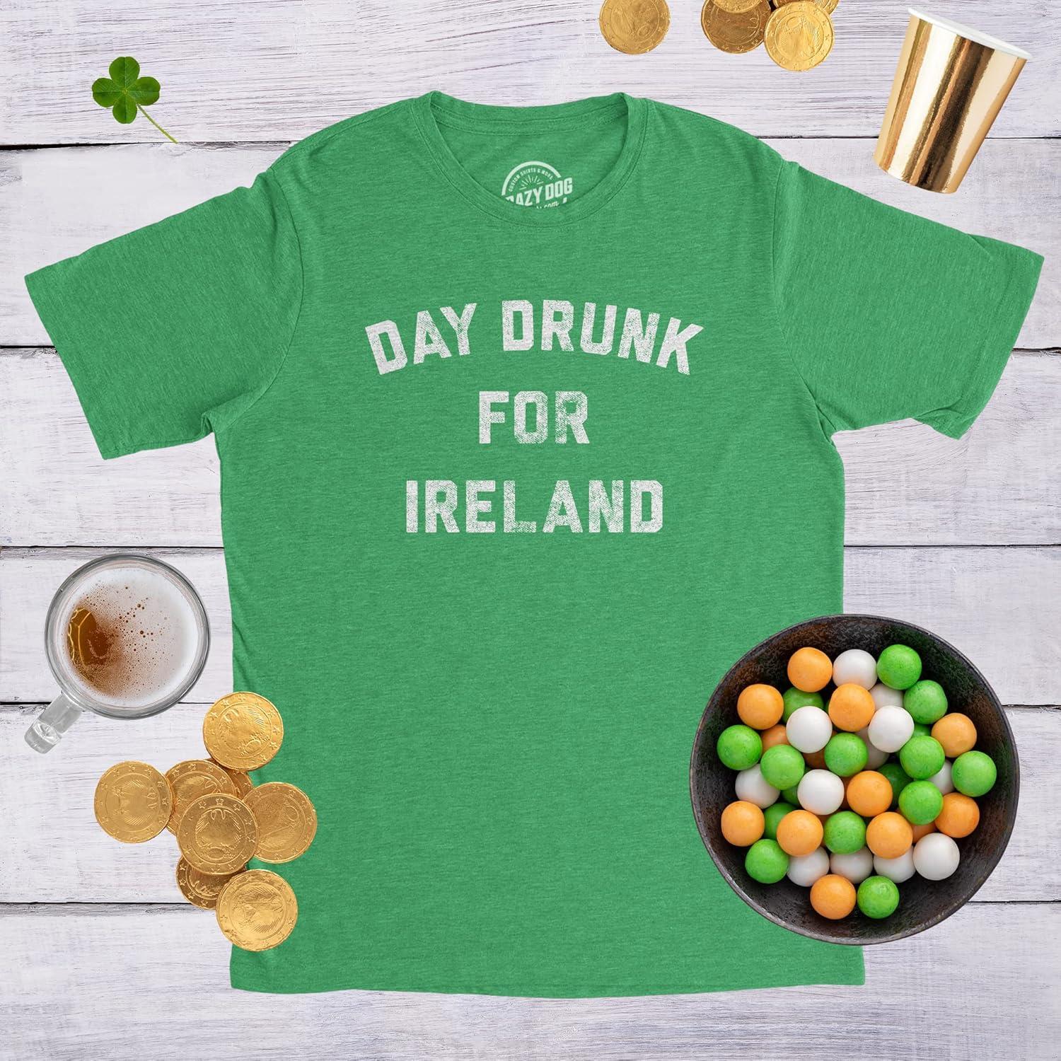 imageMens Day Drunk for Ireland T Shirt Funny Irish Pride St Patricks Day Party TeeHeather Green