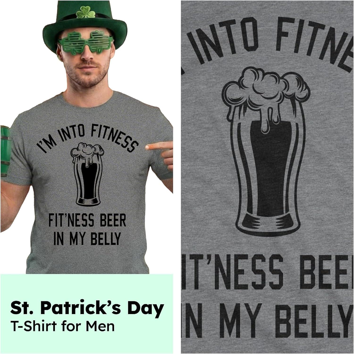 imageMens Im Into Fitness Fitting This Beer in My Belly T Shirt Funny Drinking TeeHeather Green