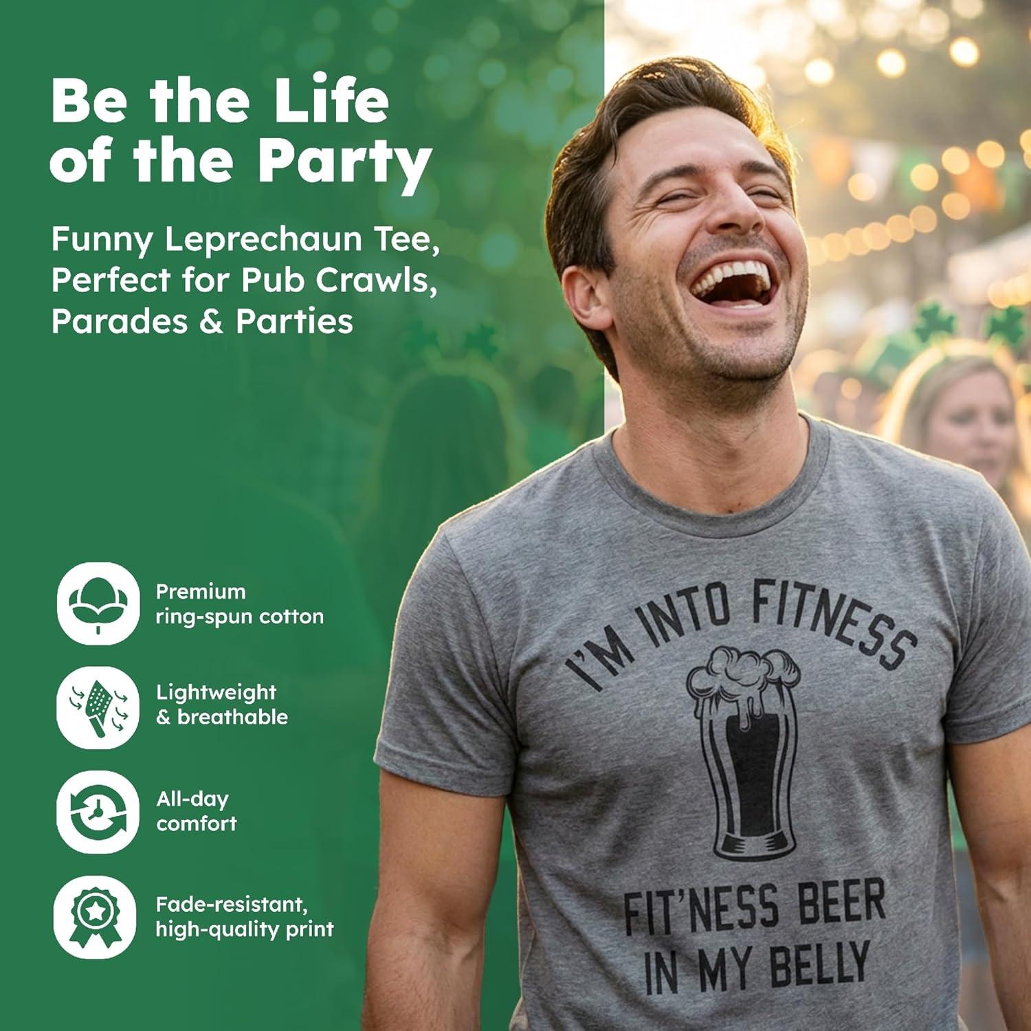 imageMens Im Into Fitness Fitting This Beer in My Belly T Shirt Funny Drinking TeeHeather Green