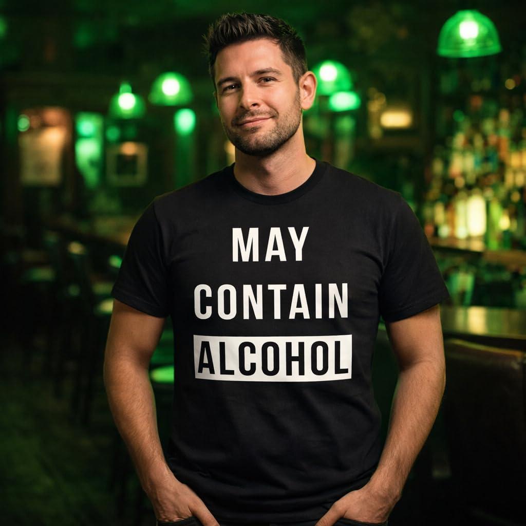imageMens May Contain Alcohol Funny Shirts Hilarious Drinking Novelty Cool T ShirtHeather Green
