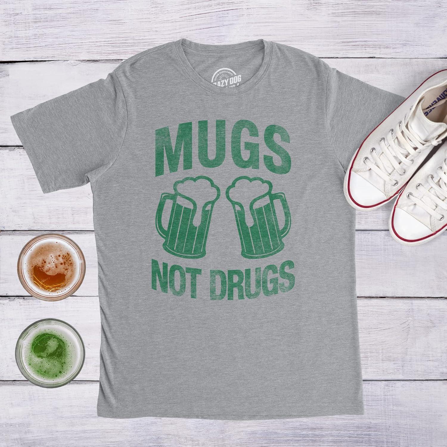 imageMens Mugs Not Drugs Funny Drinking TShirt Beer Party Bar TeeHeather Black
