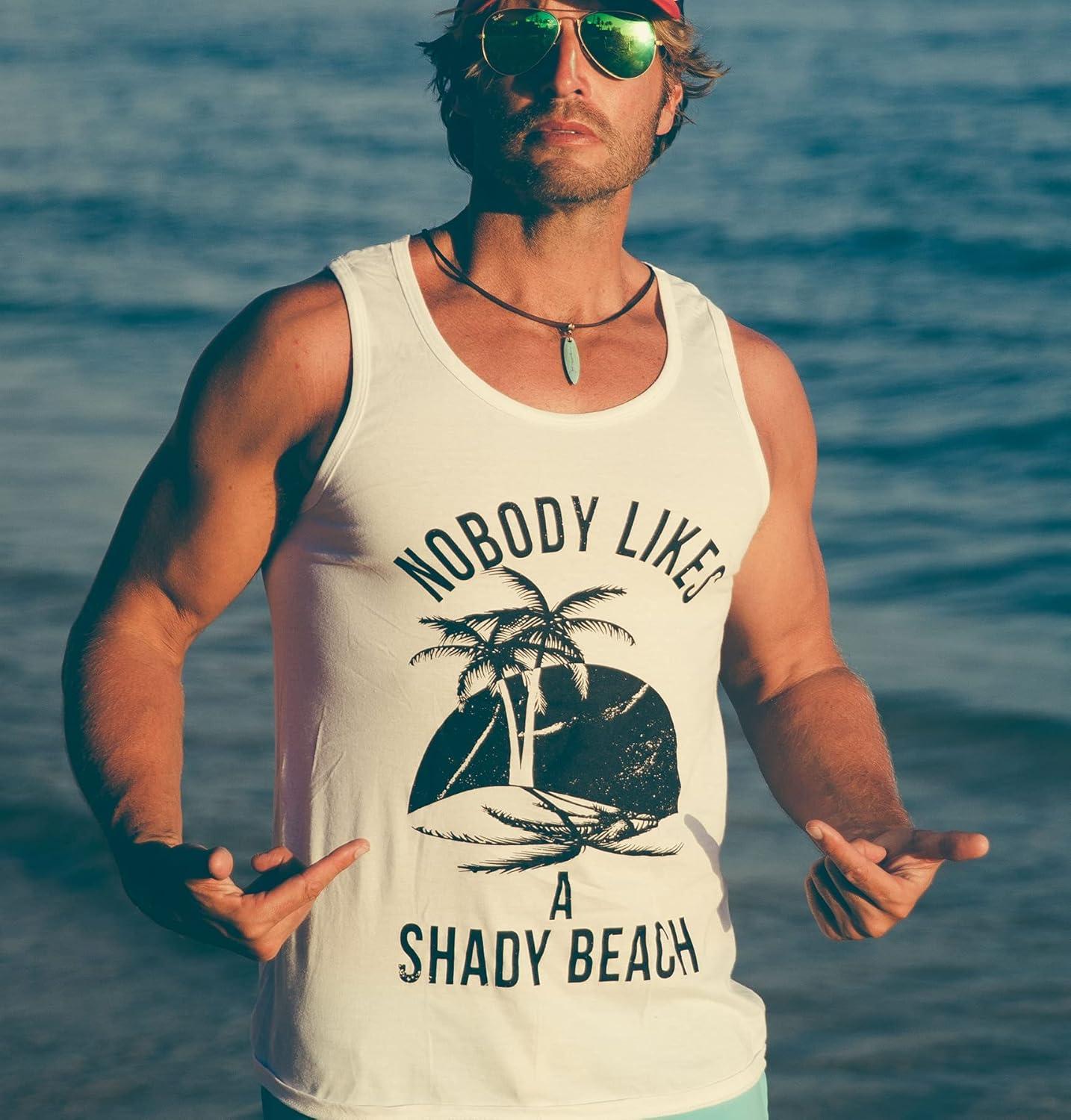imageMens Shady Beach Funny Cool Tees Sleeveless Gym Workout Novelty Fitness TanktopHeather Turquoise