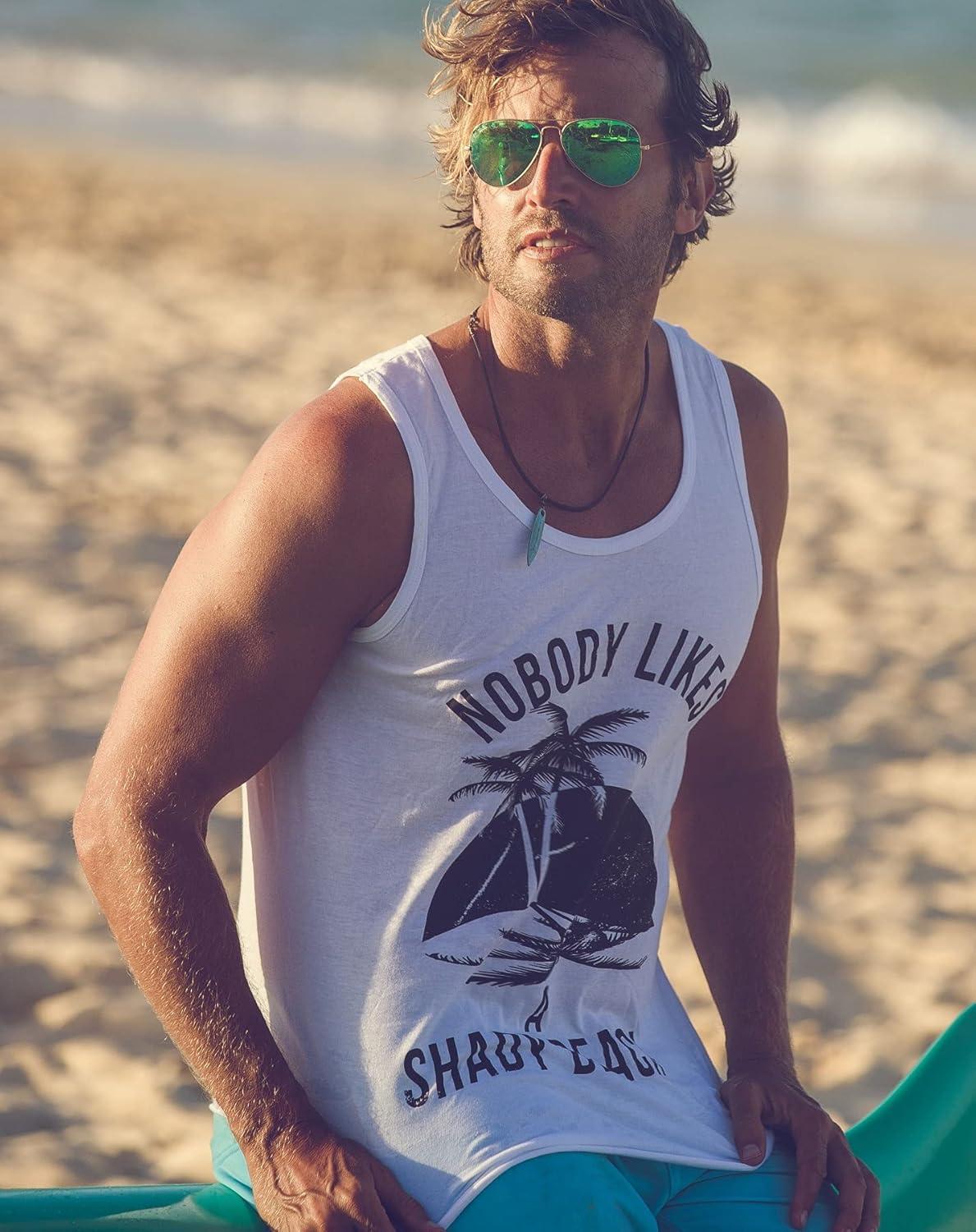 imageMens Shady Beach Funny Cool Tees Sleeveless Gym Workout Novelty Fitness TanktopHeather Turquoise