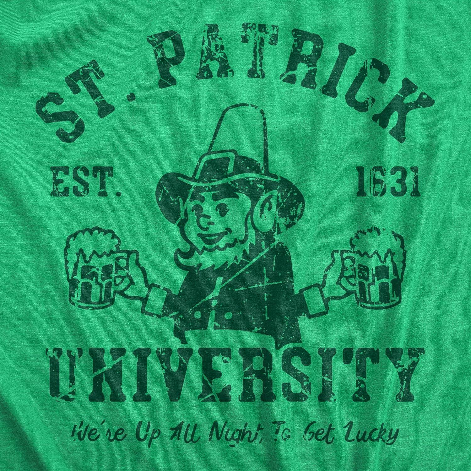 imageMens St Patrick University T Shirt Funny Saint Paddys Day College Tee for GuysHeather Green University