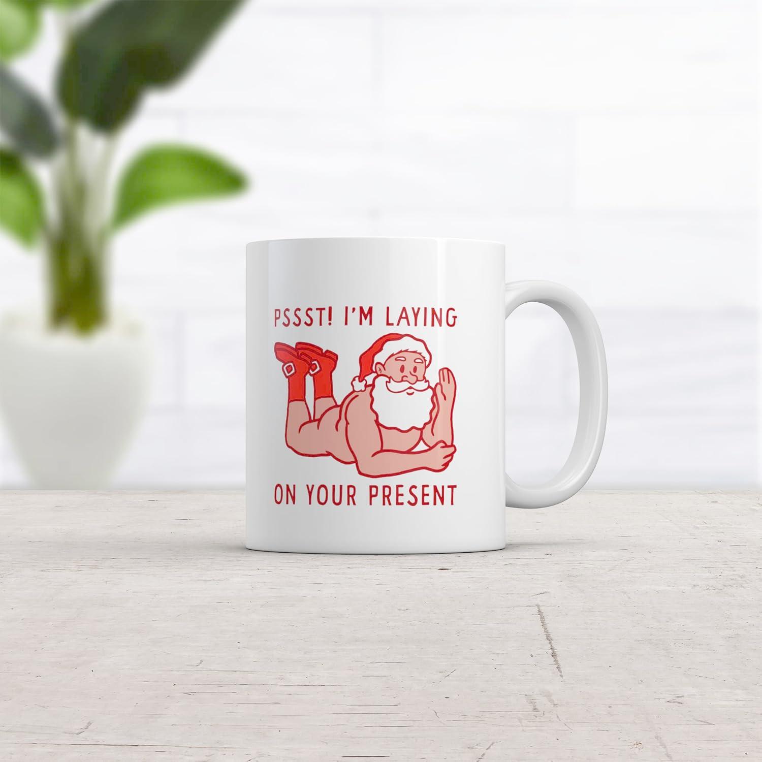 imagePssst Im Laying On Your Present Mug Funny Xmas Sexy Naked Santa Claus Novelty Cup 11oz Microwave Safe Insulated Drinking Cup