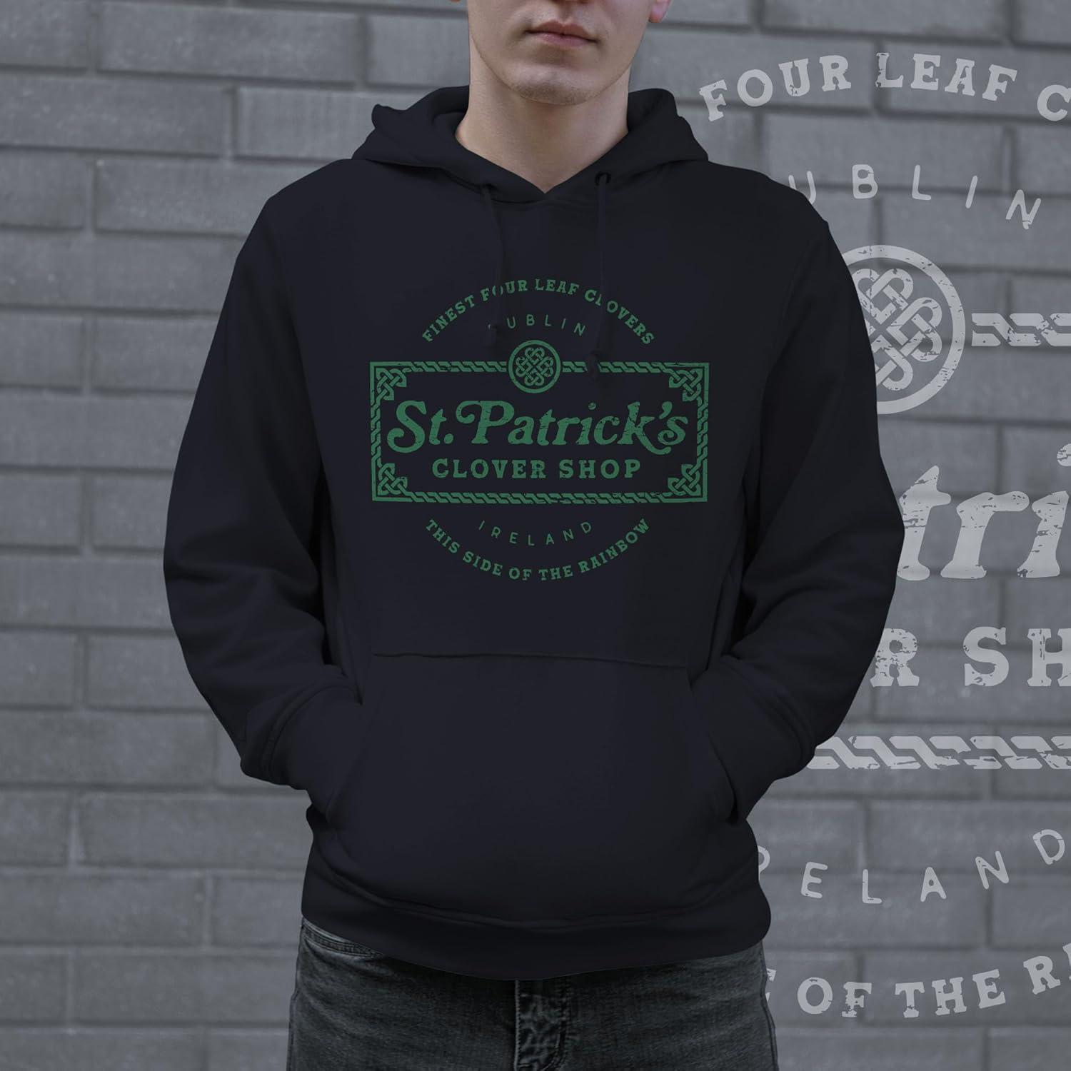 imageSt Patricks Clover Shop Hoodie Funny Vintage St Patricks Day Parade Outfit Cool Shamrock DesignHeather Black