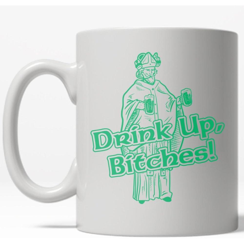 imageCrazy Dog TShirts Drink Up Btches Funny St Patricks Day Coffee Drinking Ceramic Mug 11oz Microwave Safe Insulated Drinking Cup