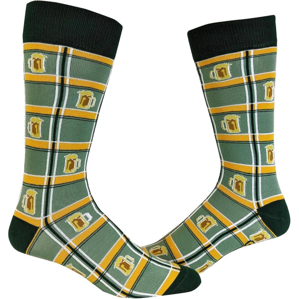 imageCrazy Dog TShirts Funny Socks for St Patricks Day Green Irish Socks for the Parade on Saint Pattys DayPlaid Beers