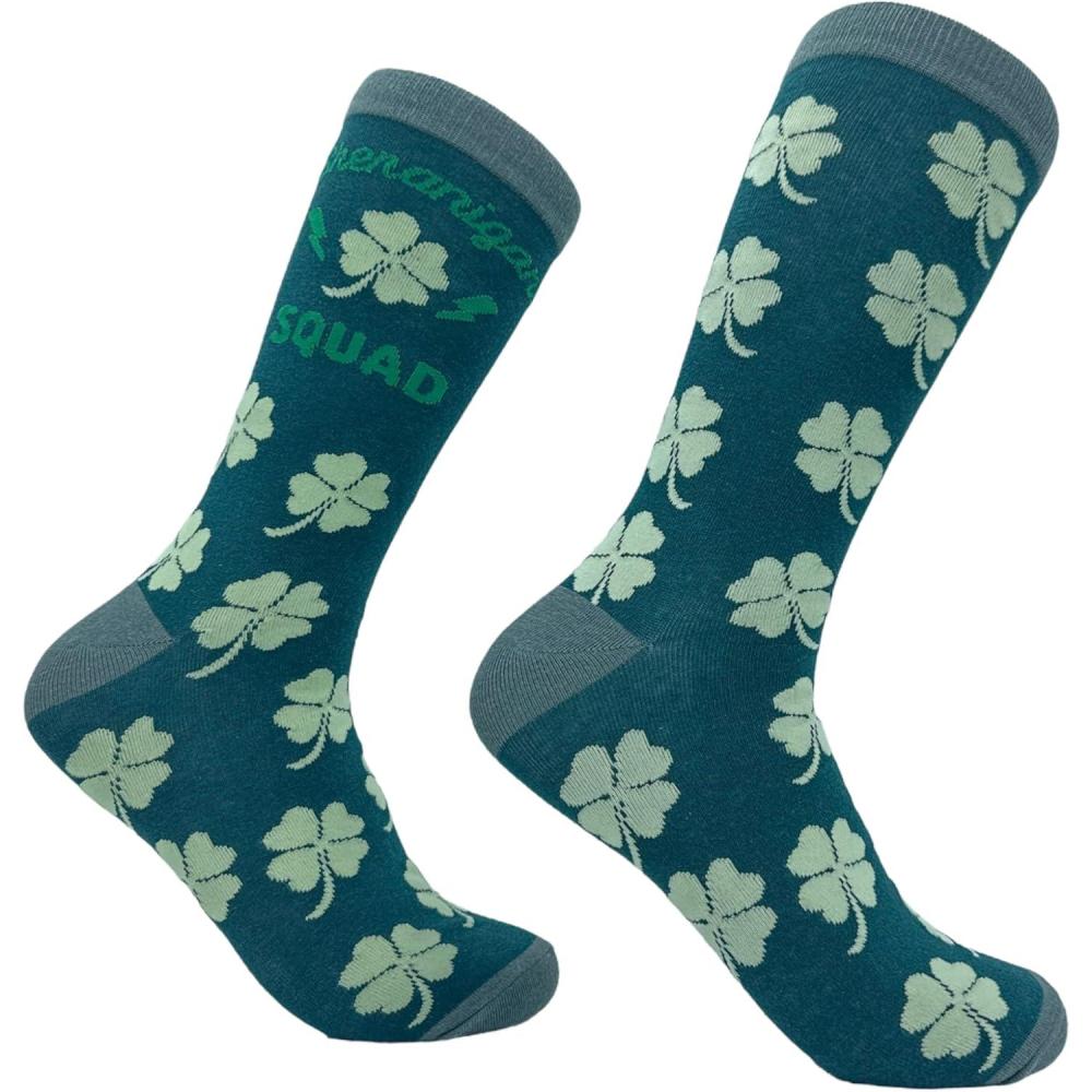imageCrazy Dog TShirts Funny Socks for St Patricks Day Green Irish Socks for the Parade on Saint Pattys DayShenanigans Squad