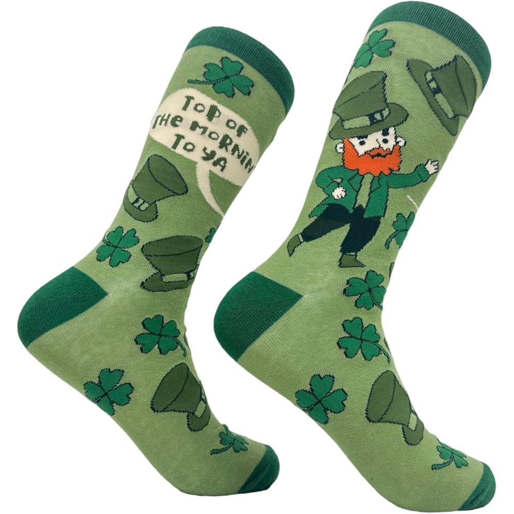imageCrazy Dog TShirts Funny Socks for St Patricks Day Green Irish Socks for the Parade on Saint Pattys DayTop of the Mornin