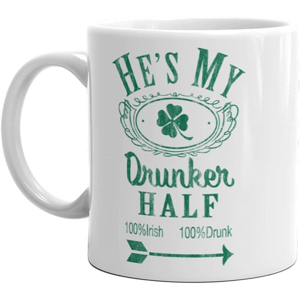 imageCrazy Dog TShirts Hes My Drunker Half Mug Funny St Patricks Day Relationship Drinking Coffee Cup 11oz Microwave Safe Insulated Drinking Cup