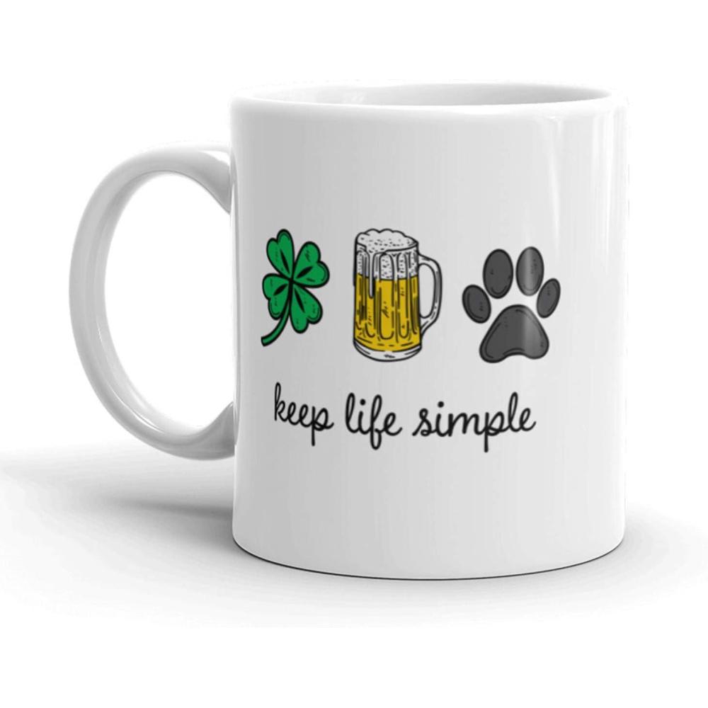 imageKeep Life Simple Coffee Mug Funny St Patricks Day Beer Ceramic Cup 11oz Microwave Safe Insulated Drinking Cup