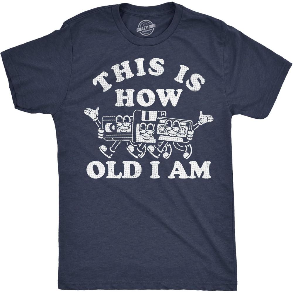 imageMens Funny T Shirts Im This Old Oldometer 40 50 or 60 and More Sarcastic Birthday Graphic Novelty Tees for MenHeather Navy How Old I Am