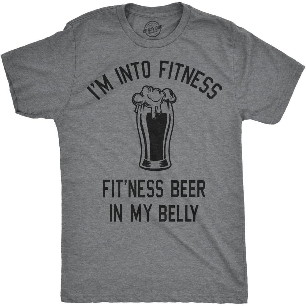 imageMens Im Into Fitness Fitting This Beer in My Belly T Shirt Funny Drinking TeeDark Heather Grey