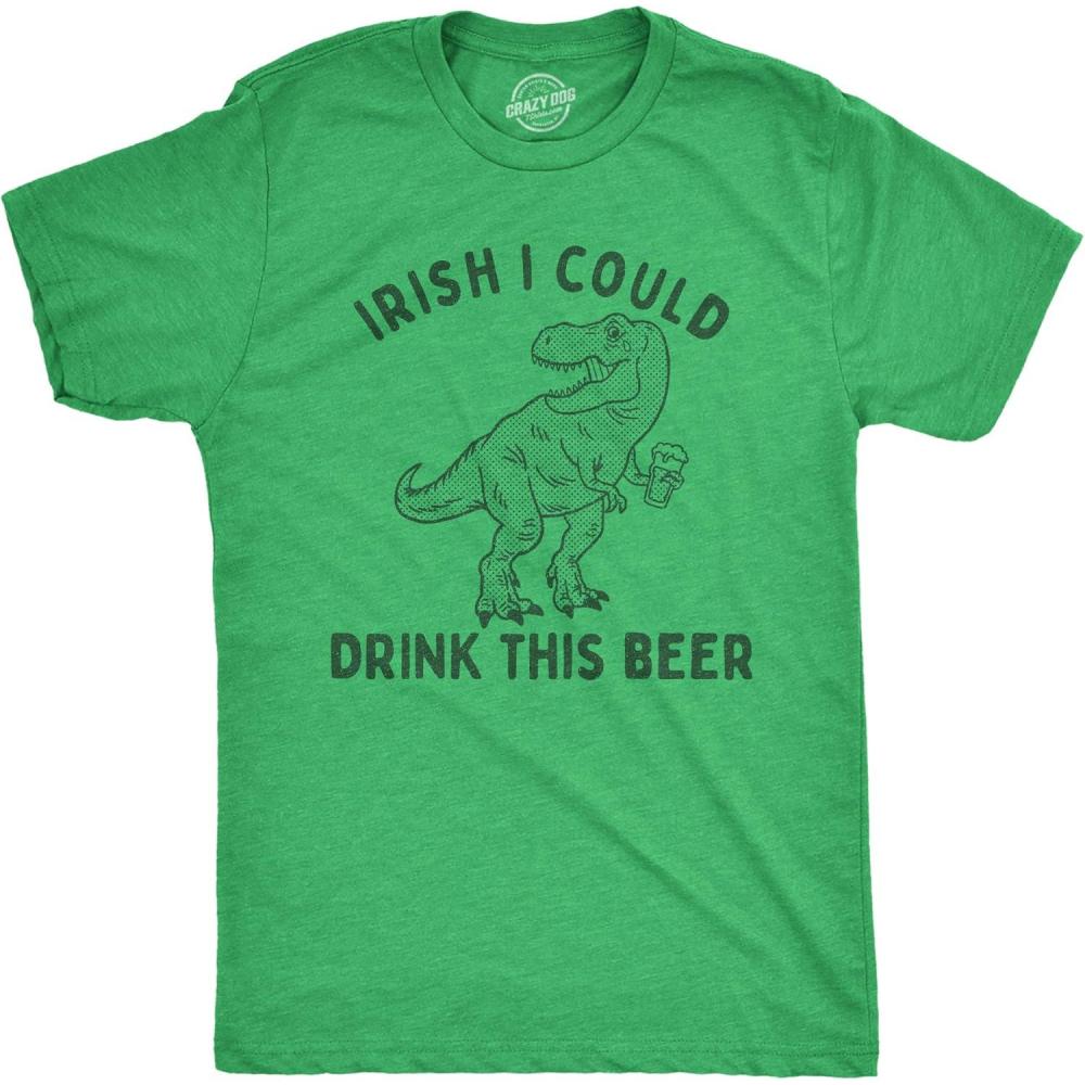 imageMens Irish I Could Drink This Beer T Shirt Funny St Patricks Day TRex Dino Graphic TeeHeather Green