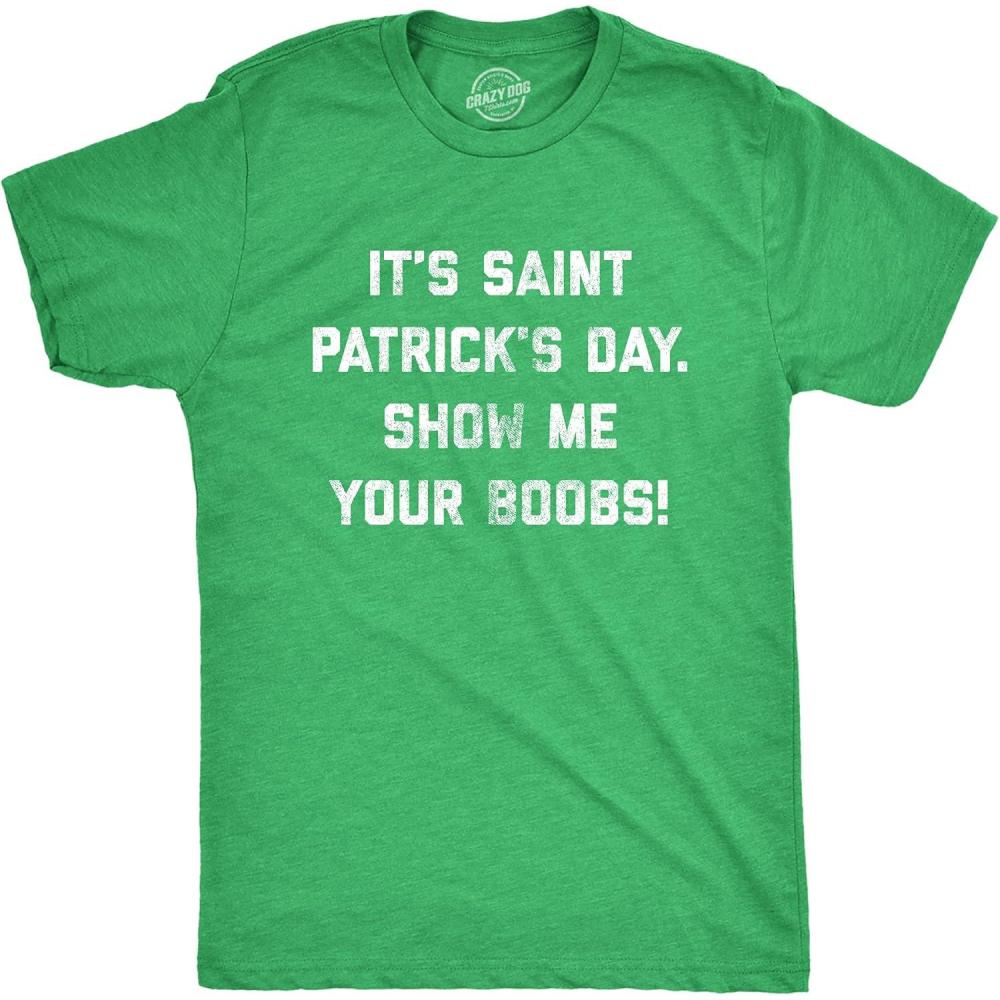 imageMens Its Saint Patricks Day Show Me Your Boobs T Shirt Funny St Paddys Day Graphic TeeHeather Green