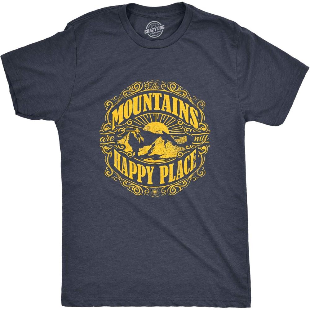 imageMens Mountains are My Happy Place Cool Vintage Rockies Outdoor Nature T ShirtHeather Navy