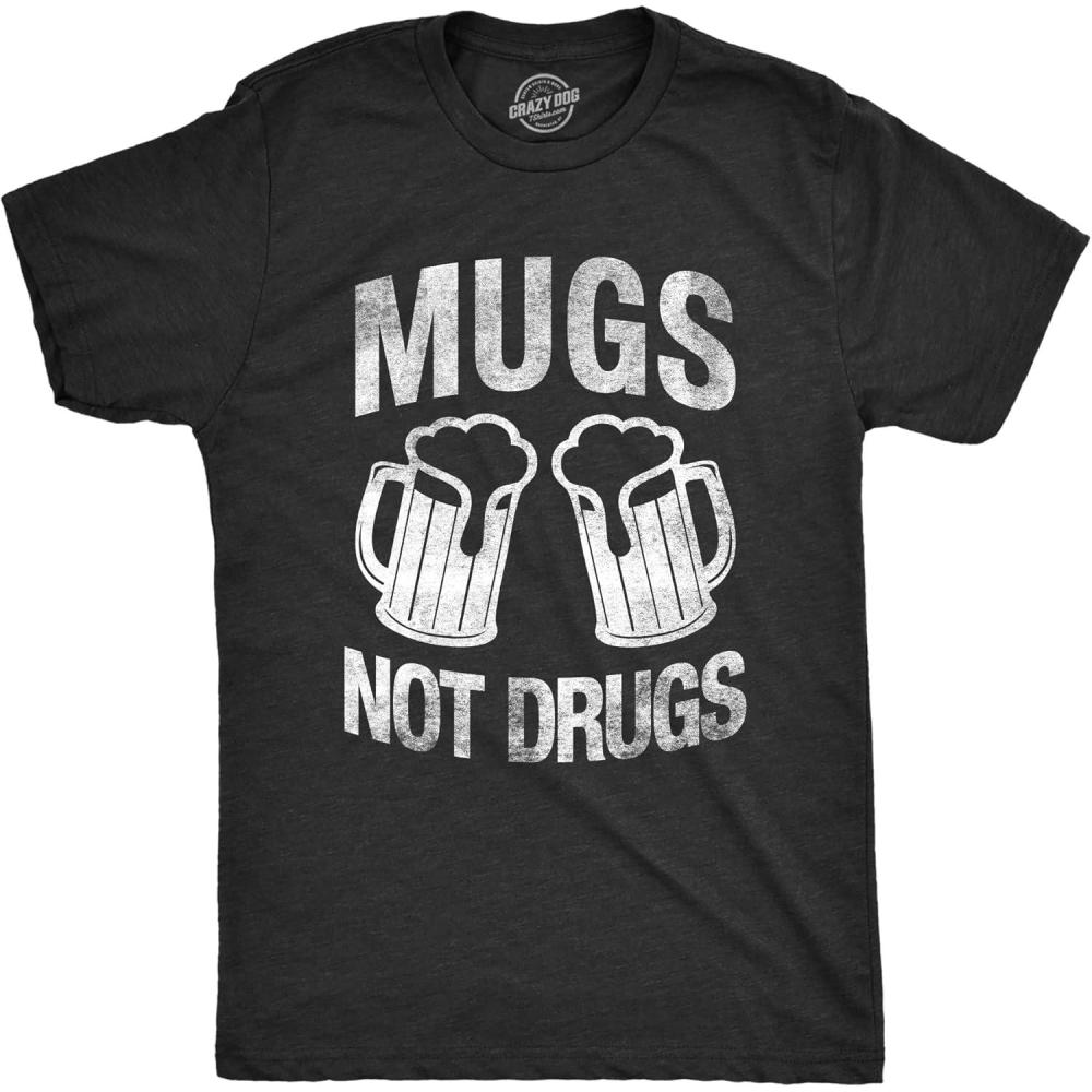 imageMens Mugs Not Drugs Funny Drinking TShirt Beer Party Bar TeeHeather Black