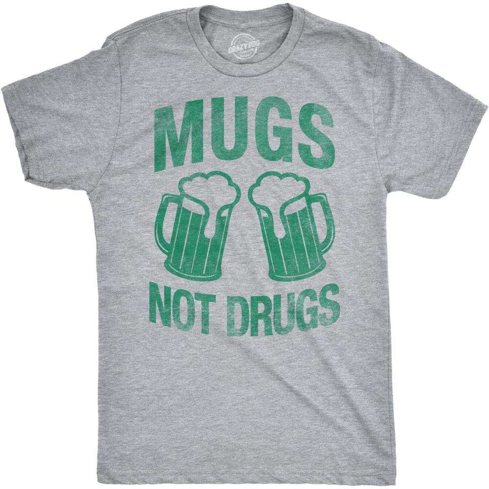 imageMens Mugs Not Drugs Funny Drinking TShirt Beer Party Bar TeeLight Heather Grey