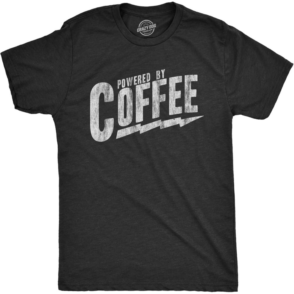 imageMens Powered by Coffee T Shirt Funny Sarcastic Cool Saying Vintage Graphic TeeHeather Black