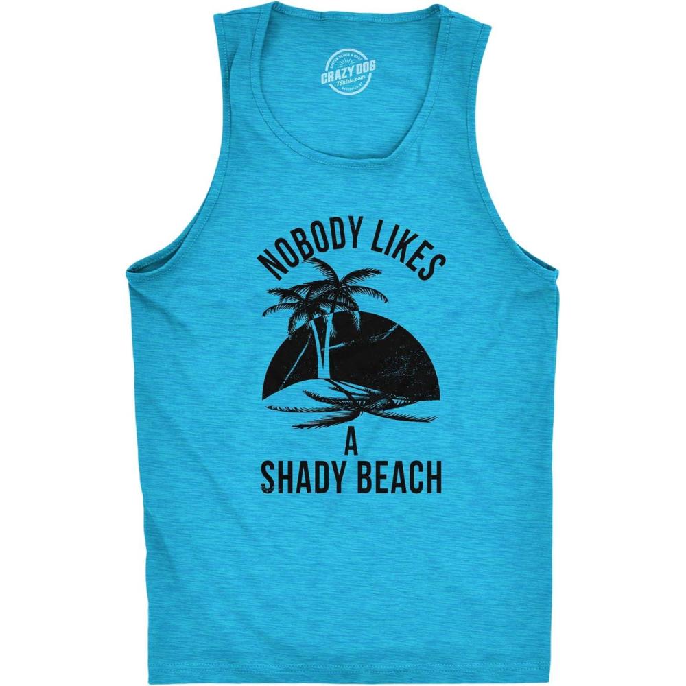 imageMens Shady Beach Funny Cool Tees Sleeveless Gym Workout Novelty Fitness TanktopHeather Turquoise