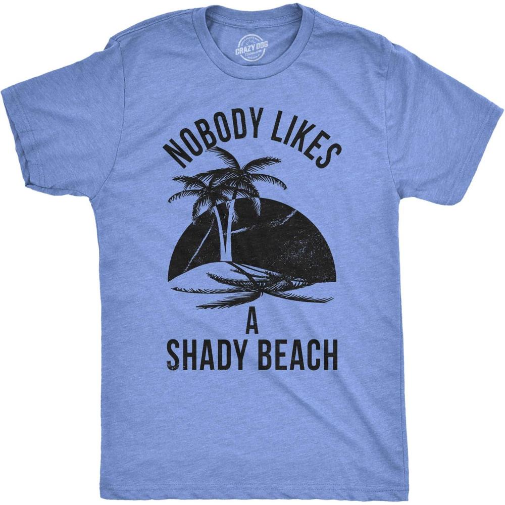 imageMens Shady Beach Funny Shirts Vacation Funny Vintage Novelty Hilarious T ShirtHeather Light Blue