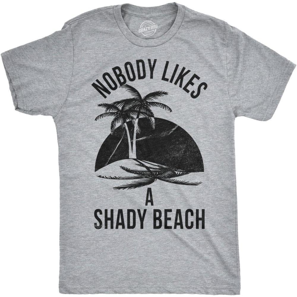 imageMens Shady Beach Funny Shirts Vacation Funny Vintage Novelty Hilarious T ShirtLight Heather Grey
