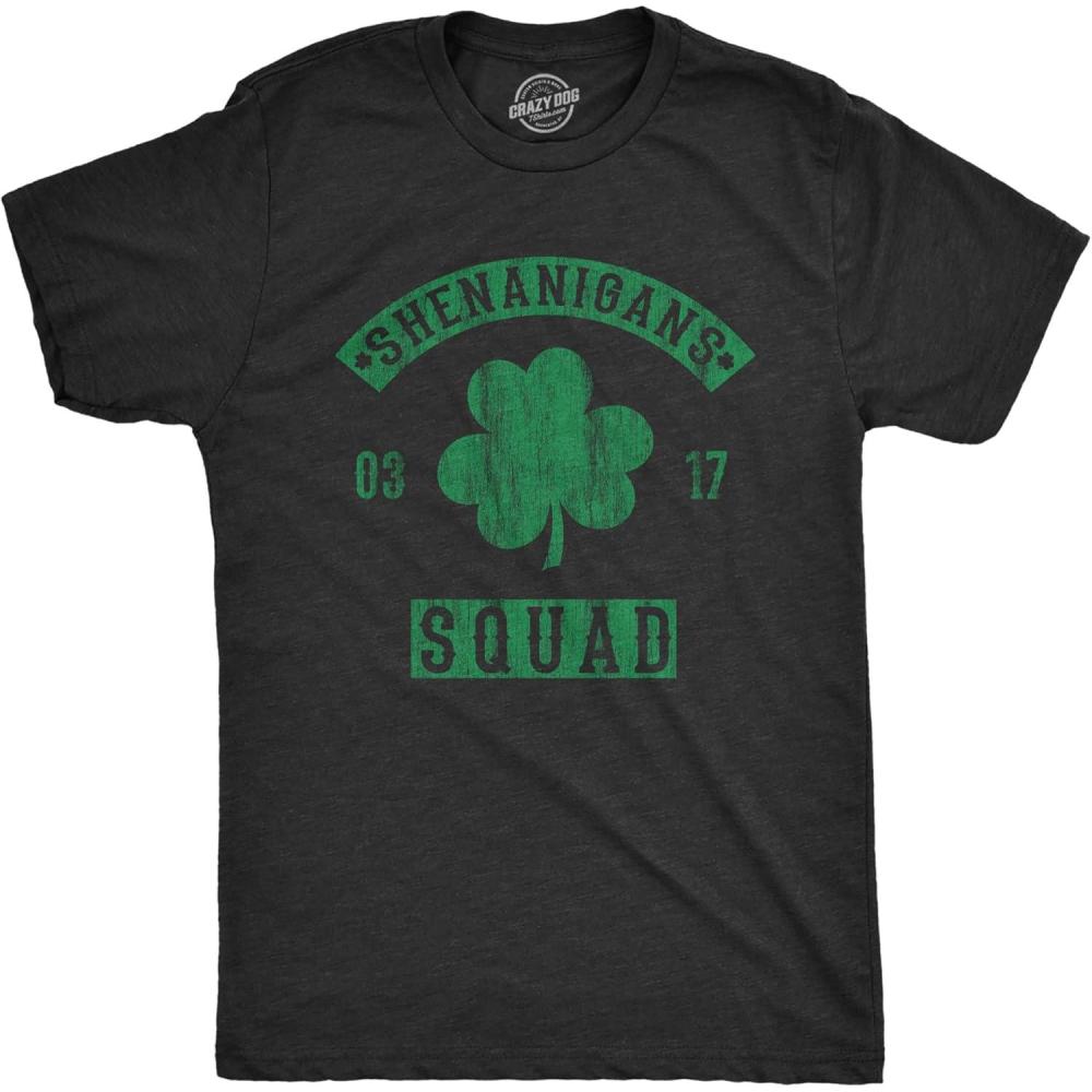 imageMens Shenanigans Squad T Shirt Funny St Patricks Day Clover Graphic Saint Paddy TeeHeather Black