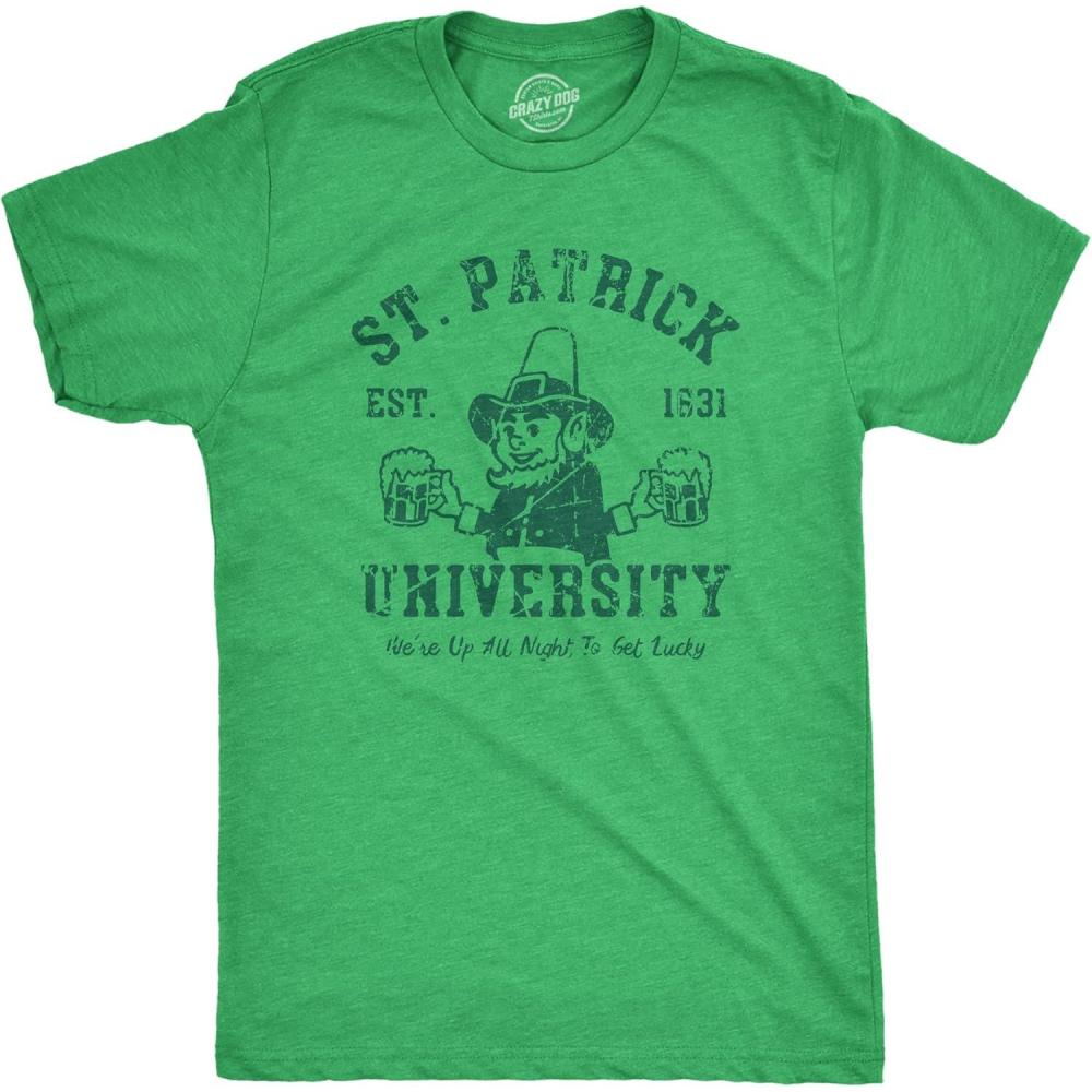 imageMens St Patrick University T Shirt Funny Saint Paddys Day College Tee for GuysHeather Green University