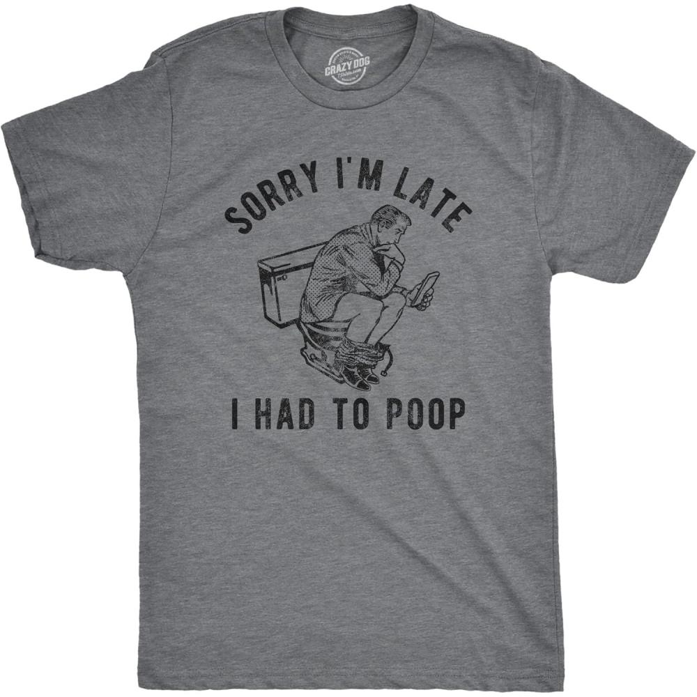 imageMens Toilet Humor TShirts Funny Tees Full of Bull Shirt for GuysDark Heather Grey Late Poop