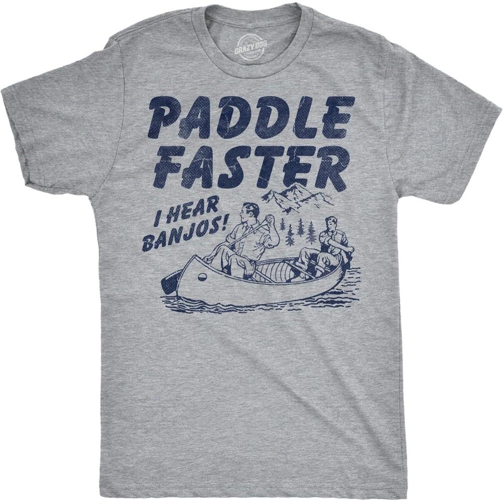 imagePaddle Faster I Hear Banjos Funny Vintage Movie TShirtLight Heather Grey Paddle Faster
