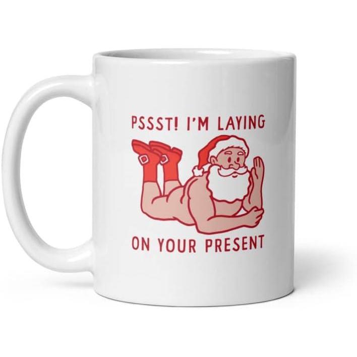 imagePssst Im Laying On Your Present Mug Funny Xmas Sexy Naked Santa Claus Novelty Cup 11oz Microwave Safe Insulated Drinking Cup