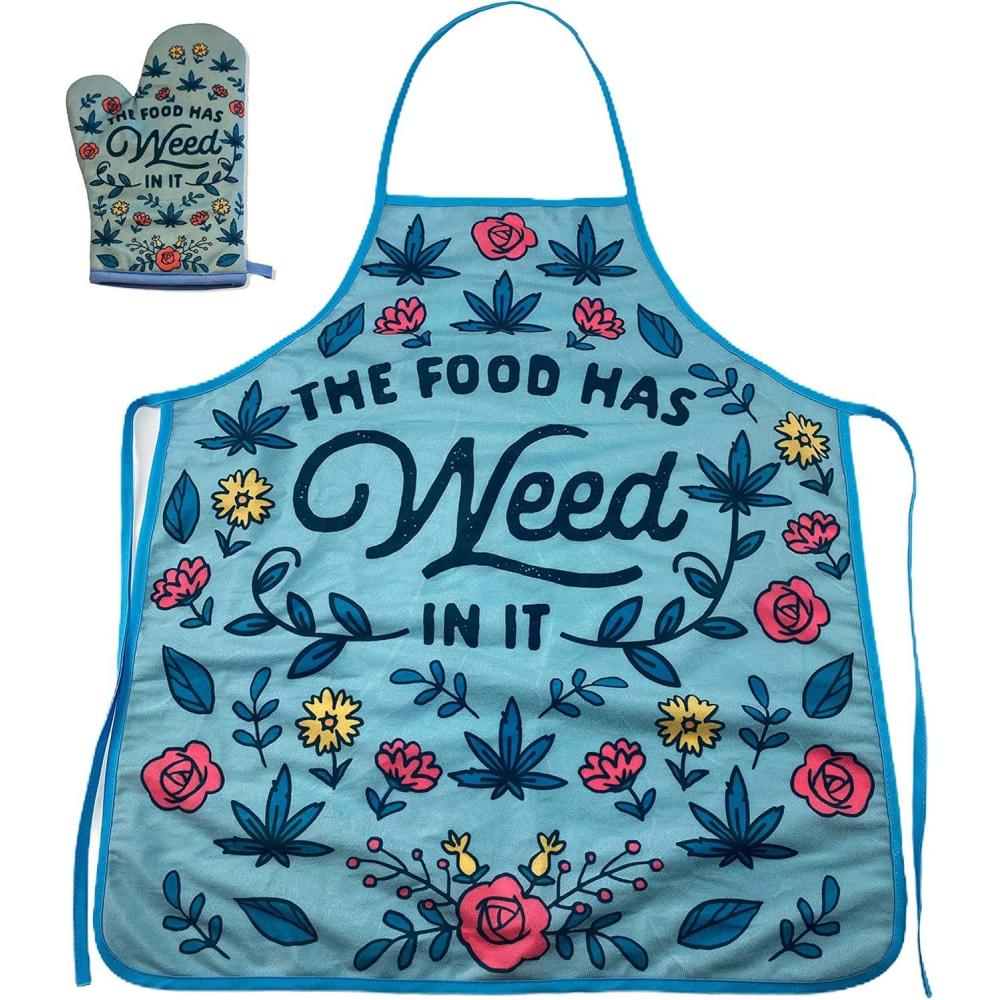 imageThe Food Has Weed in It Funny Marijuana 420 Novelty Kitchen Accessories Funny Graphic Kitchenwear 420 Cool Food Novelty Cookware Green Oven MittOven Mitt  Apron