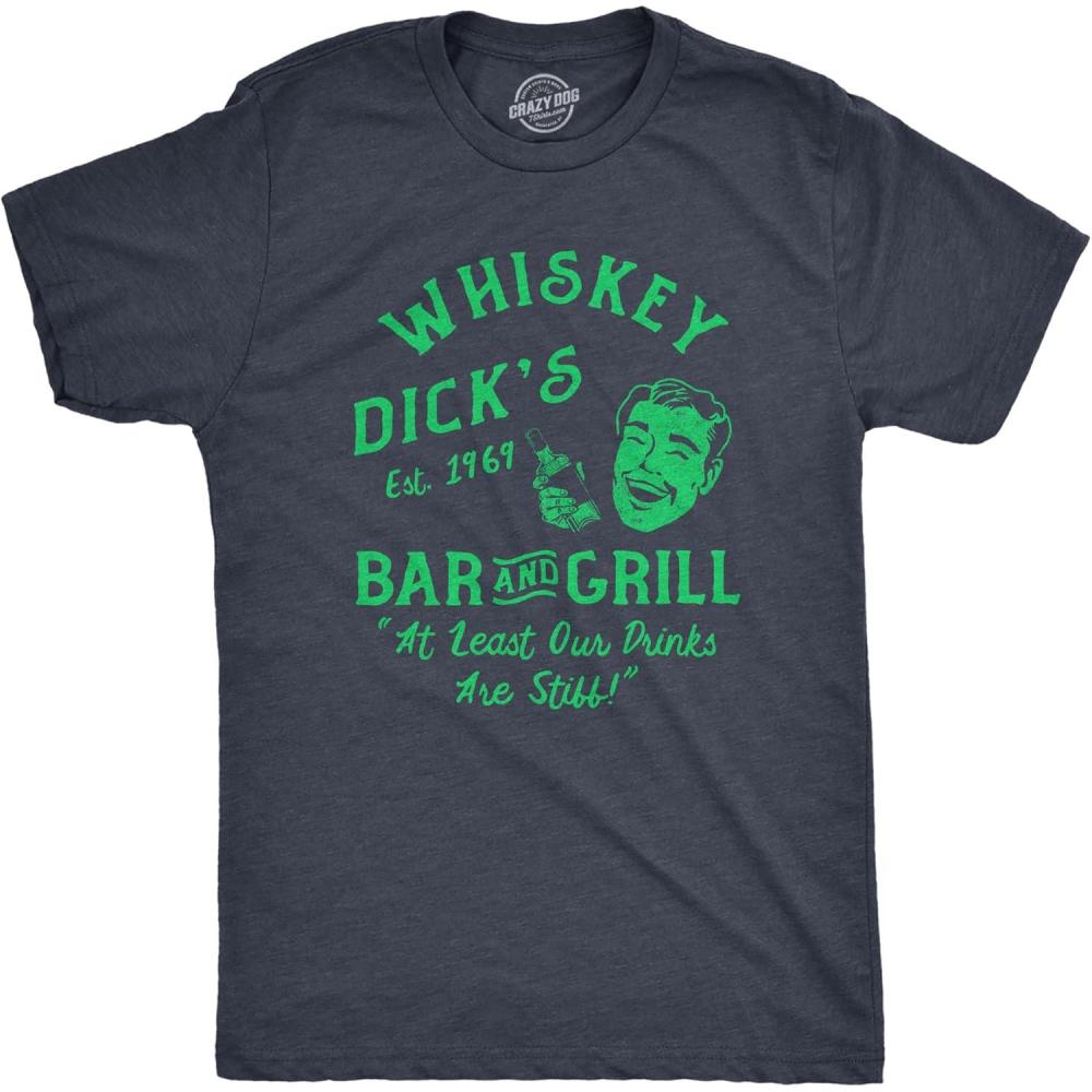 imageWhiskey Dicks Bar amp Grill Shirt for Men Funny Irish Drinking Tee for St Patricks Day Pub Crawls amp PartiesHeather Navy Dicks