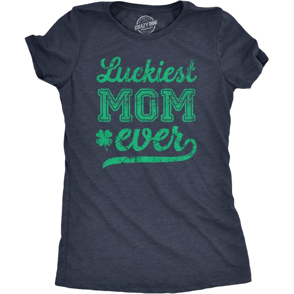imageWomens Funny T Shirt Luckiest Mom Ever St Patricks Day Graphic Tee for LadiesHeather Navy Luckiest