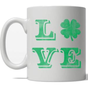 Crazy Dog T-Shirts Clover Love Mug Cool St Patricks Day Shamrock Coffee Cup – 11oz Microwave Safe Insulated Drinking Cup