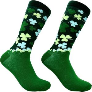 Crazy Dog T-Shirts Funny Socks for St Patricks Day Green Irish Socks for the Parade on Saint Pattys Day(Falling Clovers)