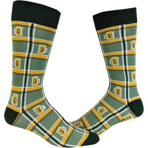 Crazy Dog T-Shirts Funny Socks for St Patricks Day Green Irish Socks for the Parade on Saint Pattys Day(Plaid Beers)